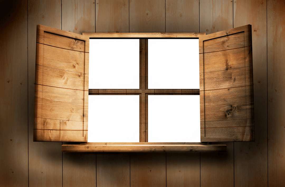 Open Wooden Window Frame on Transparent Background Illustration