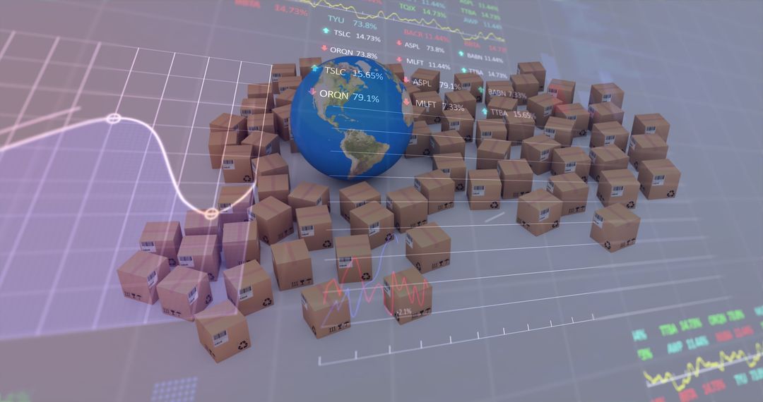 Global Shipping Concepts with Financial Data and Cardboard Boxes