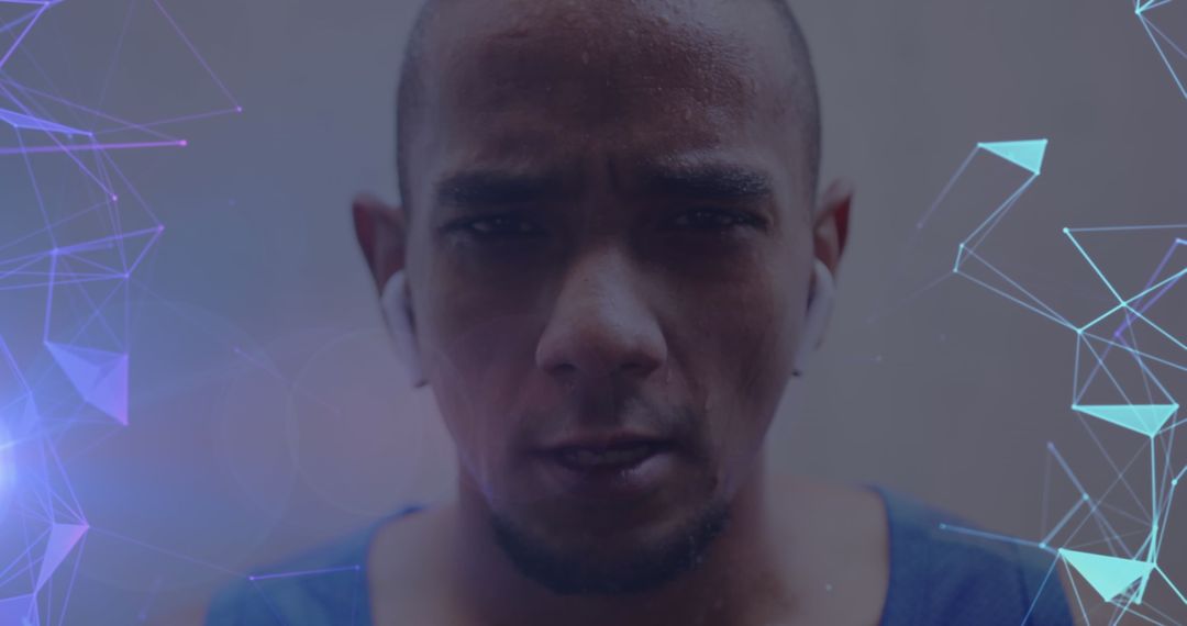 Determined Athlete with Futuristic Digital Overlay