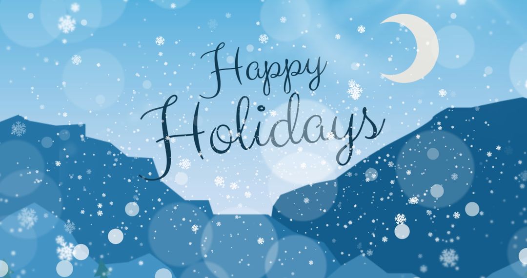 Winter Wonderland Christmas Scene with Snowflakes and Crescent Moon