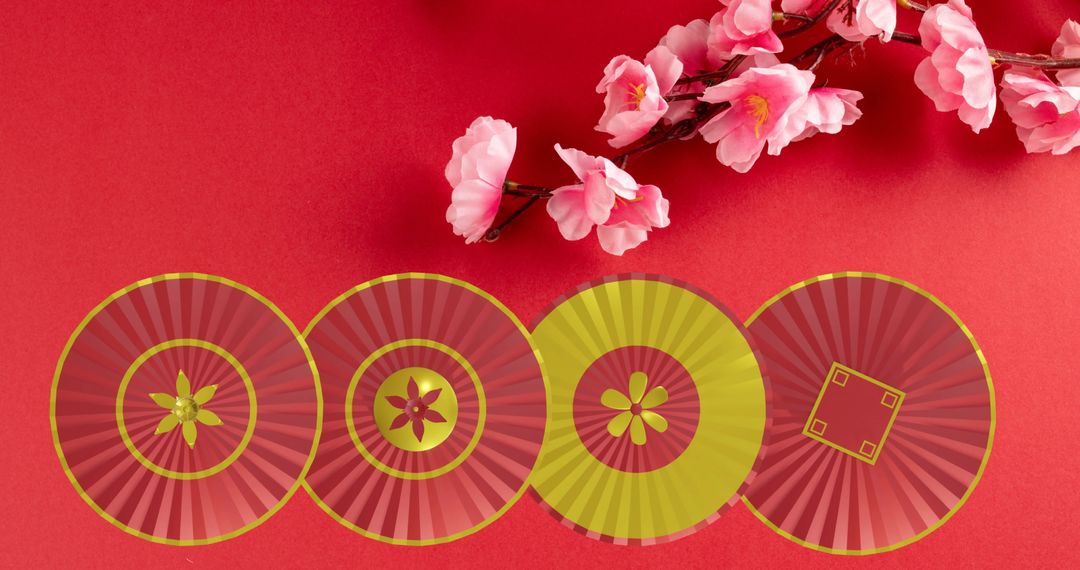 Chinese New Year Festive Background with Cherry Blossoms - Free Images, Stock Photos and Pictures on Pikwizard.com