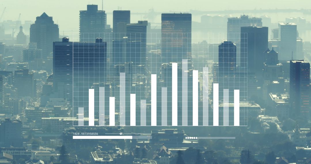 Cityscape with Digital Data Infographic Overlay