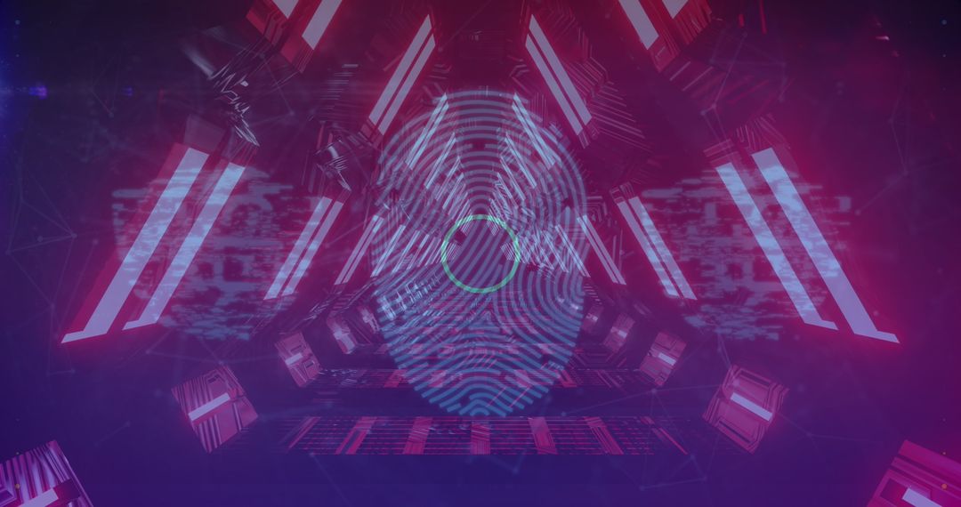 Futuristic Digital Interface with Fingerprint and Neon Lights