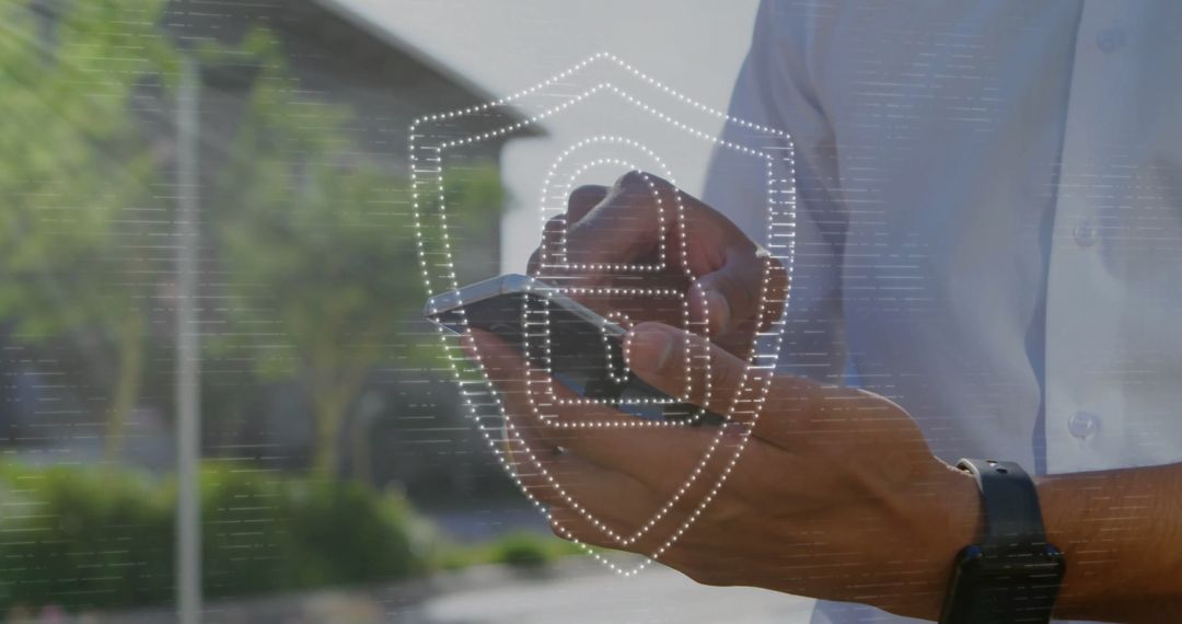 Cybersecurity in Mobile Technology Concept with Shield and Lock