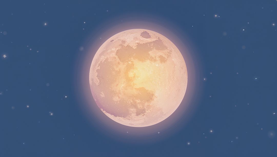 Glowing Moon Illuminating Halo and Scattered Stars in Deep Blue Sky for Celestial Design