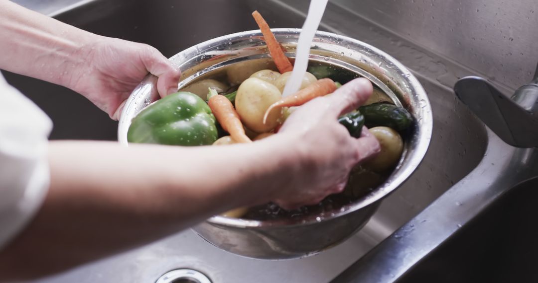 Person Washing Fresh Vegetables in Stainless Steel Sink - Free Images, Stock Photos and Pictures on Pikwizard.com