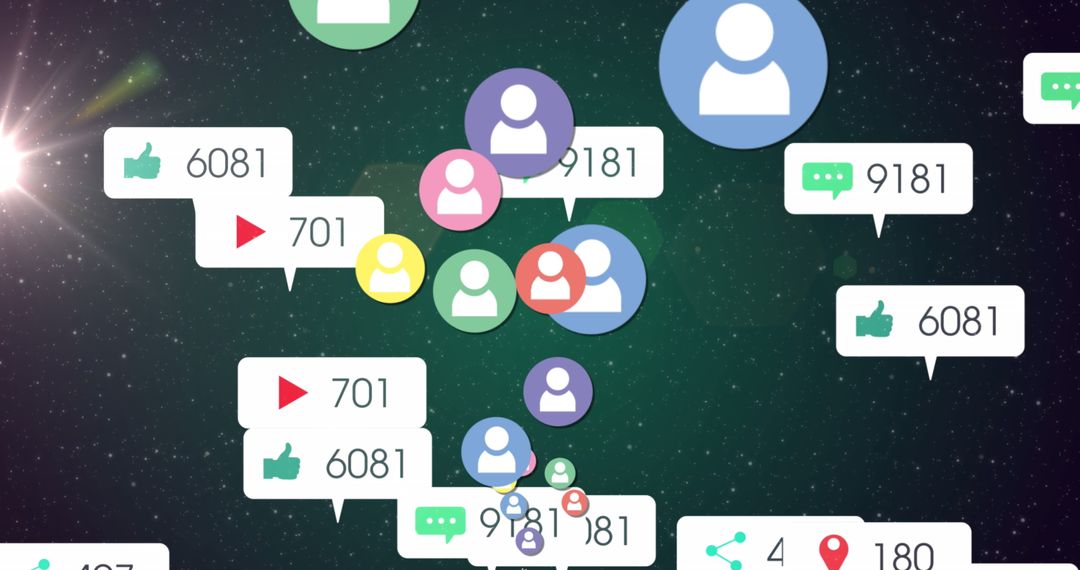 Social Media Engagement Icons Floating in Digital Space