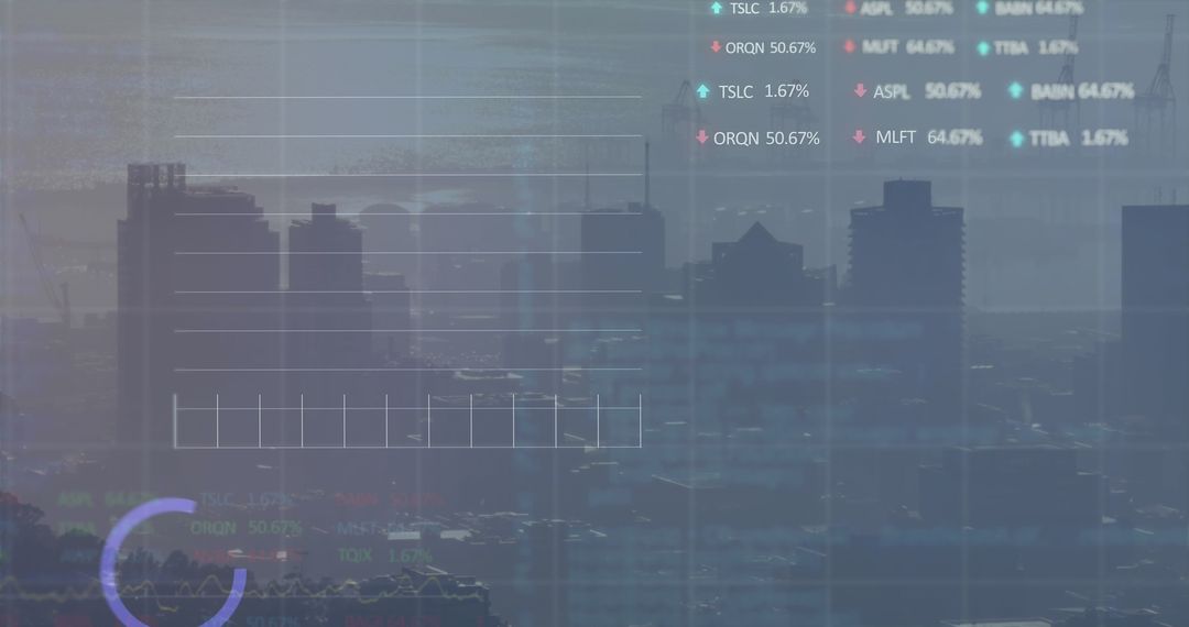 Digital Financial Data Interface Over Urban Skyline