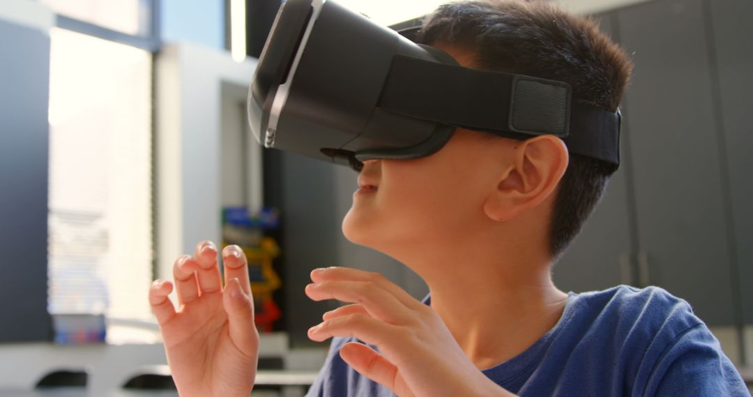 Child Exploring Virtual Reality Headset in Education Setting
