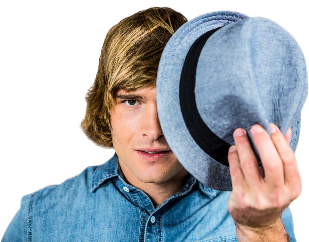 Trendy Blonde Man Partially Hiding Face with Stylish Fedora - Download Free Stock Images Pikwizard.com