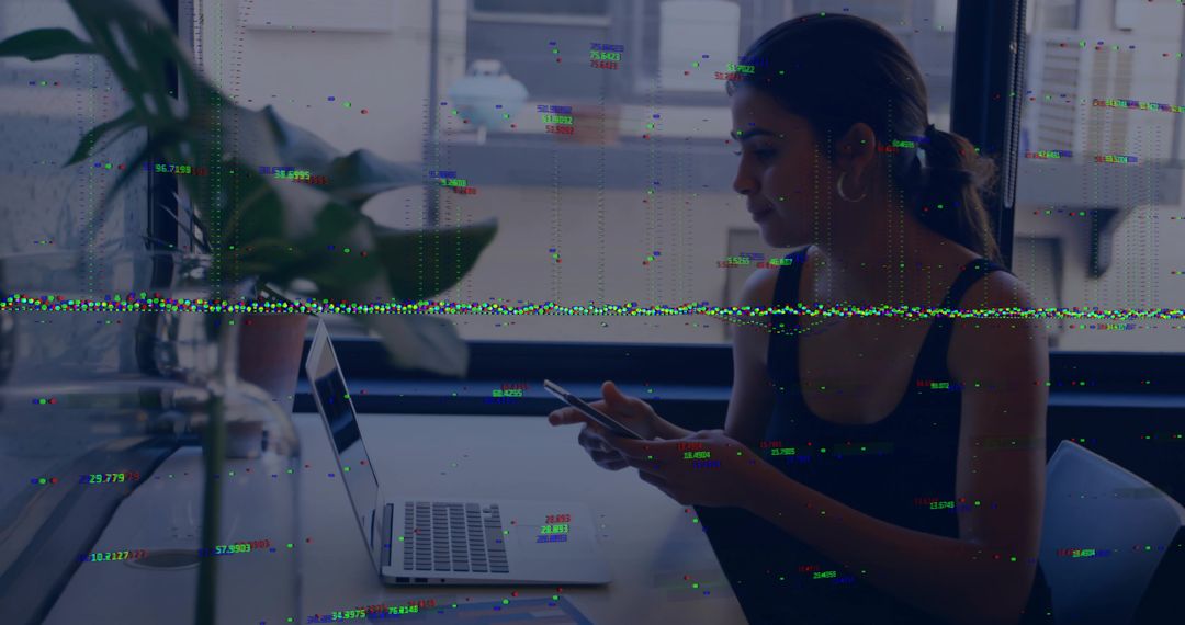 Woman Engaging in Digital Productivity at Modern Workspace