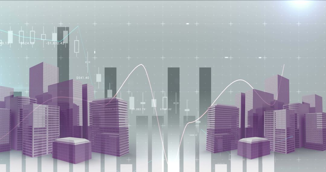 Digital Cityscape with Financial Data Visualization