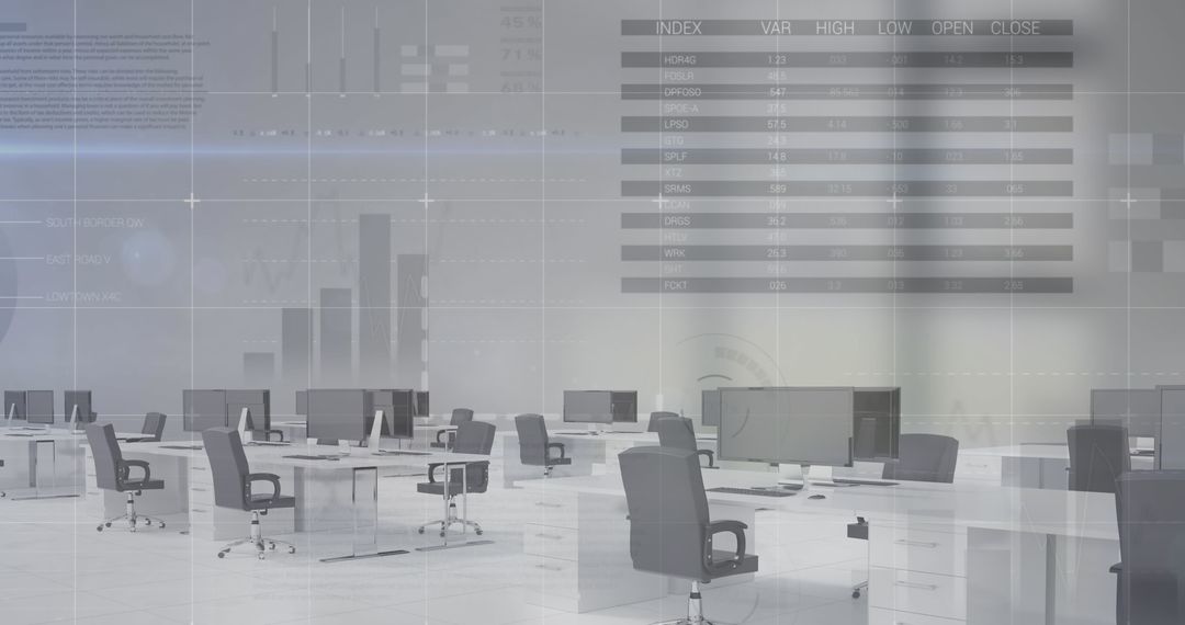 Modern Office Space with Financial Data Displays