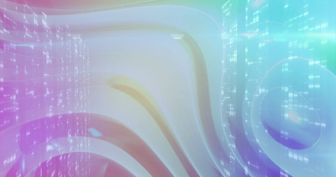 Abstract Futuristic Digital Cityscape with Translucent Ribbon Shapes