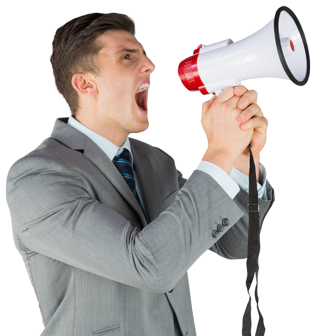 Shouting Businessman with Megaphone on Transparent Background - Download Free Stock Images Pikwizard.com