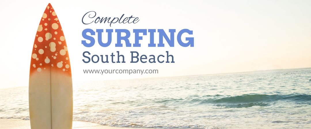 Surfboard on South Beach Next to Tranquil Ocean