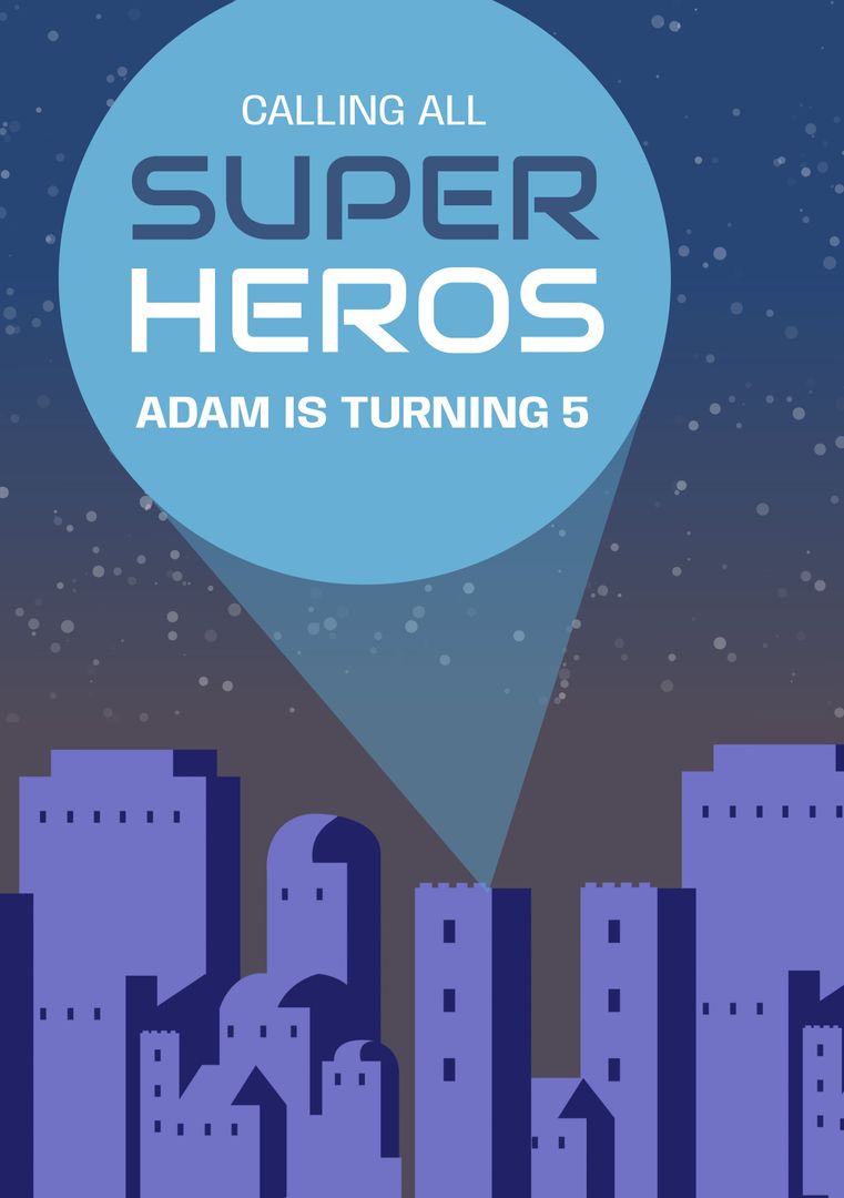 Superhero Birthday Invitation with City Skyline Backdrop and Spotlight - Download Free Stock Templates Pikwizard.com