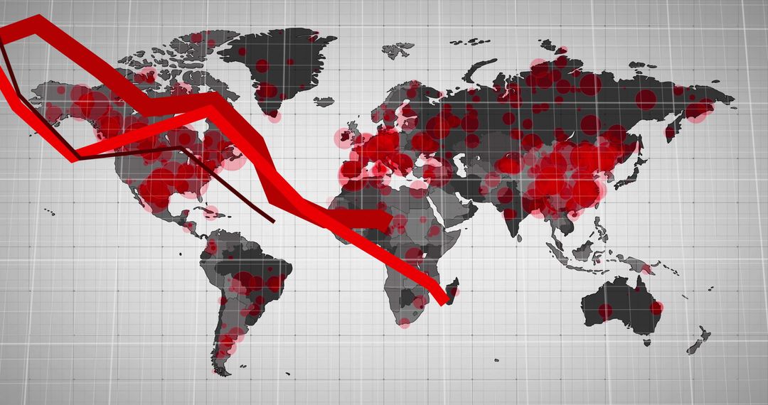Global Downturn Depicted with Declining Red Graph Overlaying World Map