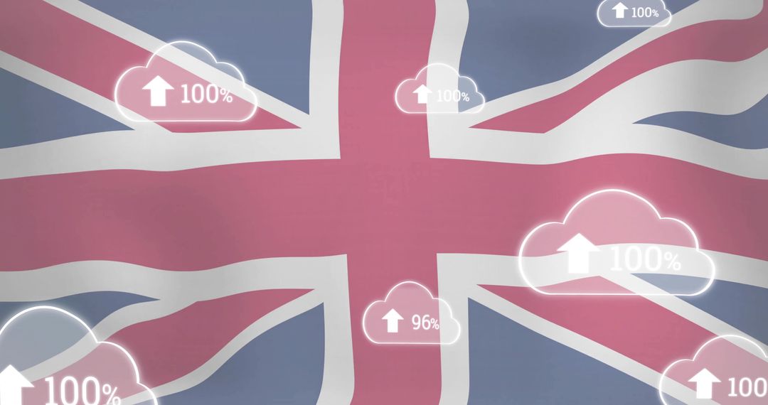 Union Jack and Digital Cloud Upload Symbols