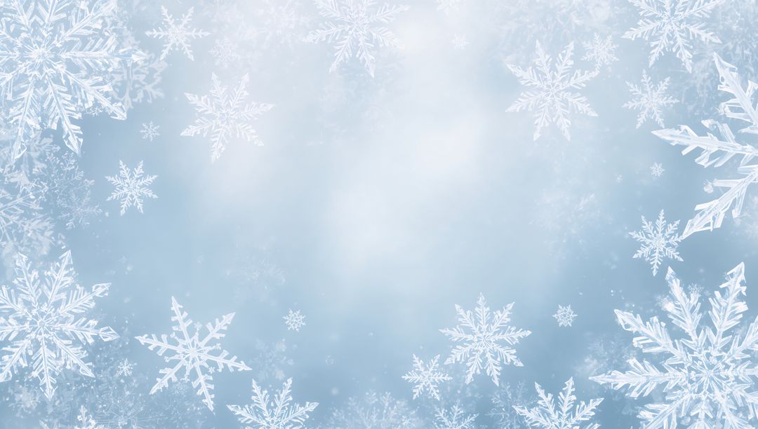 Frosted Snowflake Border on Soft Blue Gradient Backdrop for Winter Holiday Designs
