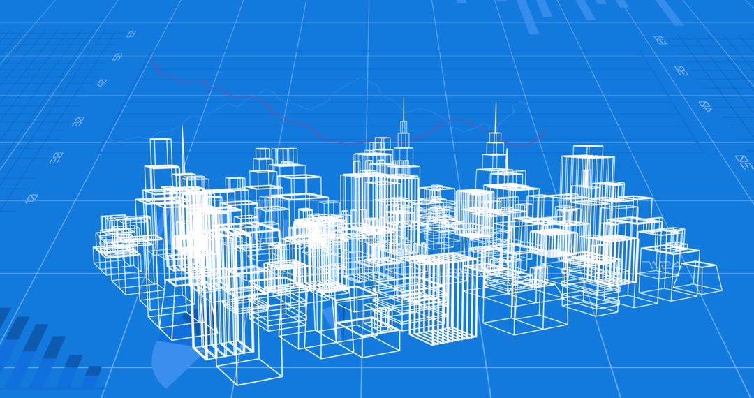 Digital Cityscape Overlaid on Data Graphs and Charts