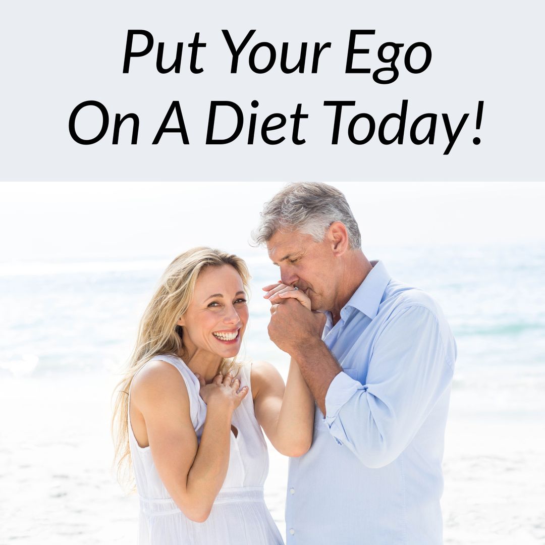 Happy Couple on Beach with Inspirational Quote