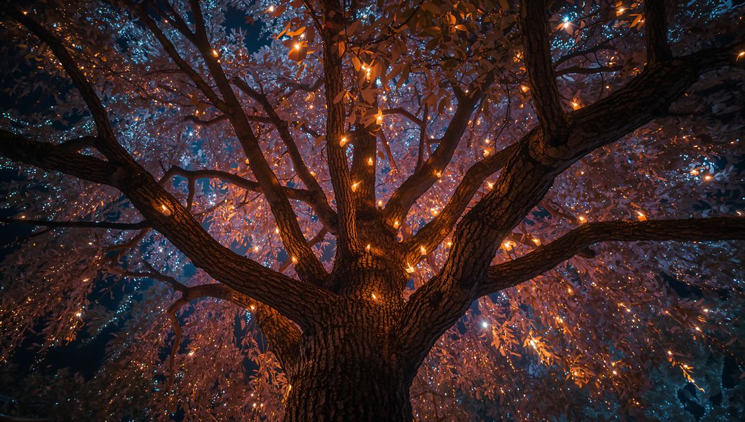 Enchanting Lit Tree in Night Garden Environment