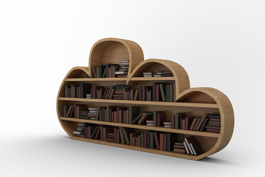 Cloud Shaped Transparent Bookshelves with Assorted Books - Download Free Stock Images Pikwizard.com