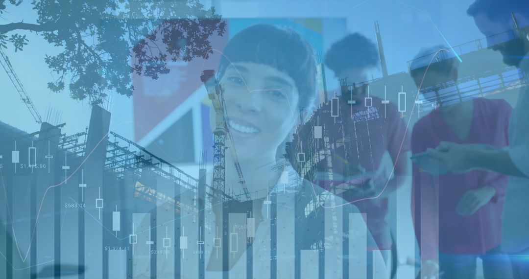 Innovative Business Team Analyzing Financial Data Overlay