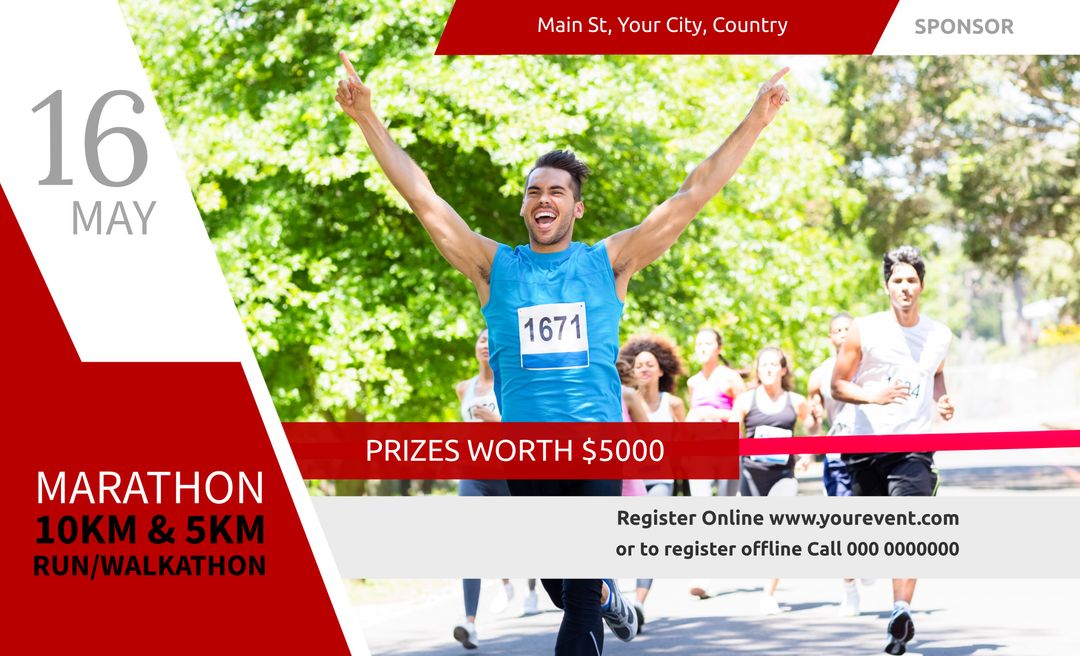 Energetic Runner Crossing Finish Line in Exciting Marathon Event