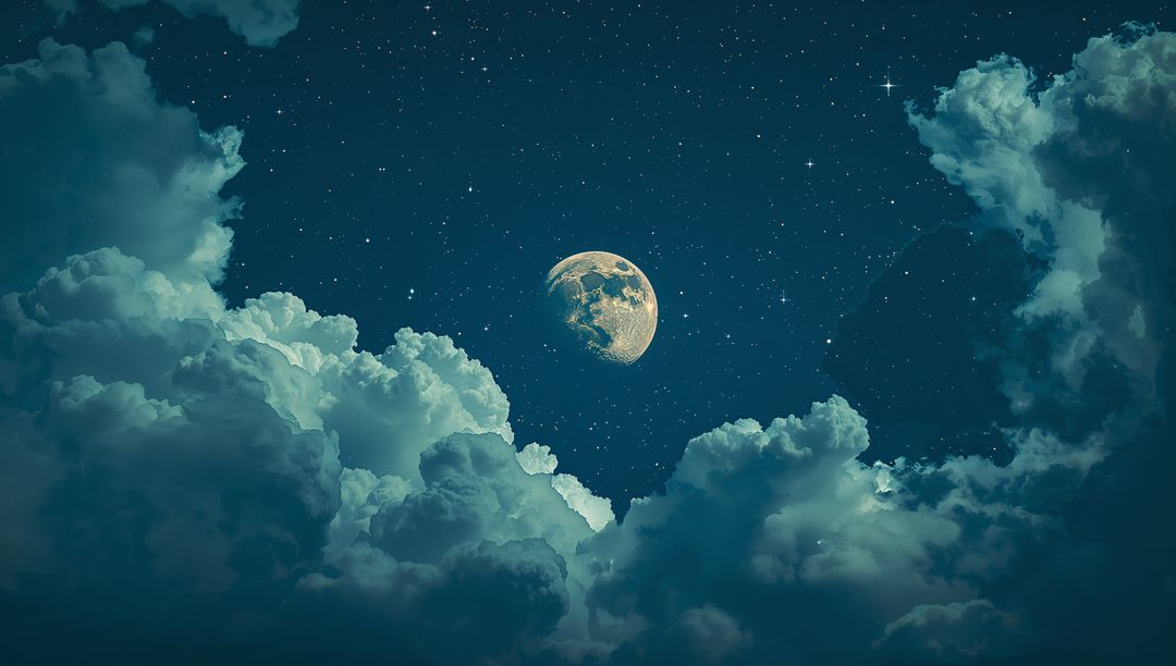 Moon Illuminating Clouds in Starry Night Sky