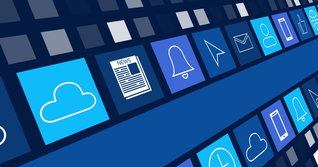 Row of Digital Icons on Blue Online Interface