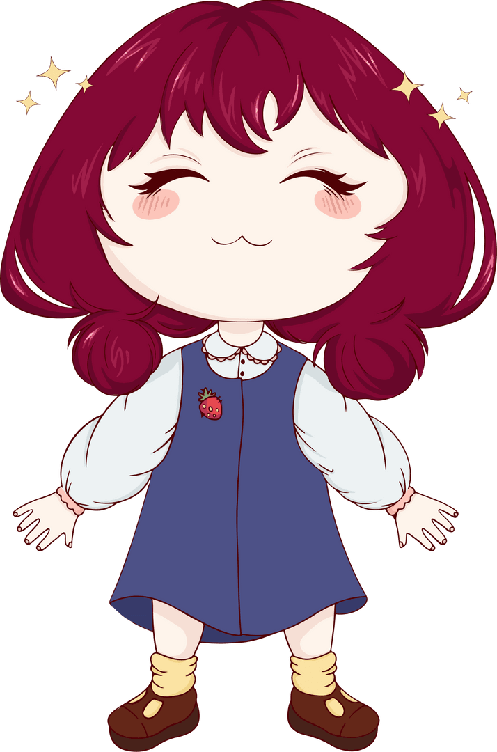 Chibi Girl Smiling with Sparkles on Transparent Background