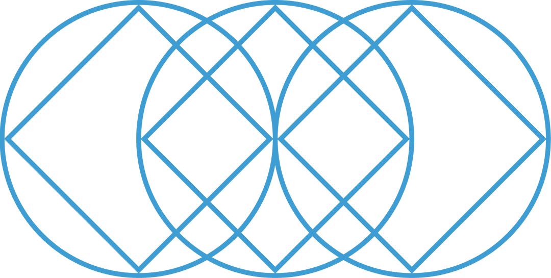 Intersecting Blue Circles and Squares on Transparent Background