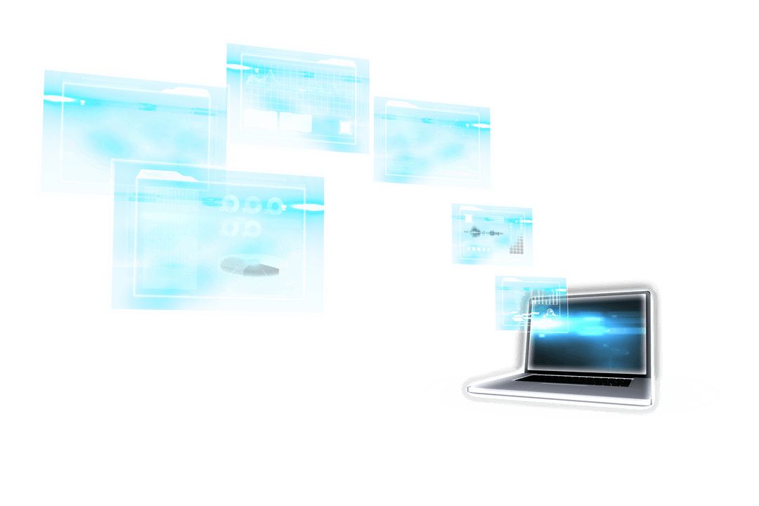 Digital Blue Screens with Laptop on Transparent Background