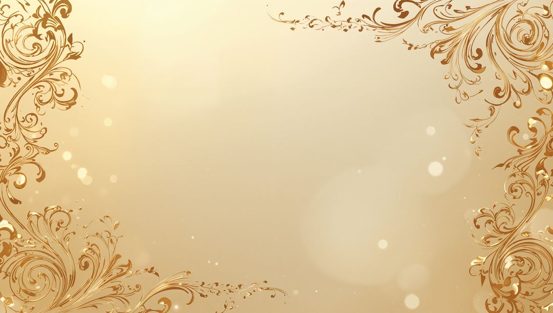 Ornate Gold Filigree Frame on Elegant Parchment Background with Bokeh Sparkle