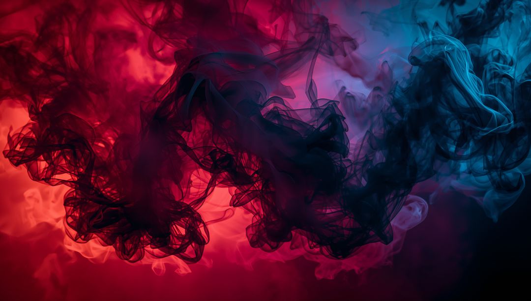 Dynamic Swirl of Red and Teal Smoke in a Dark Background