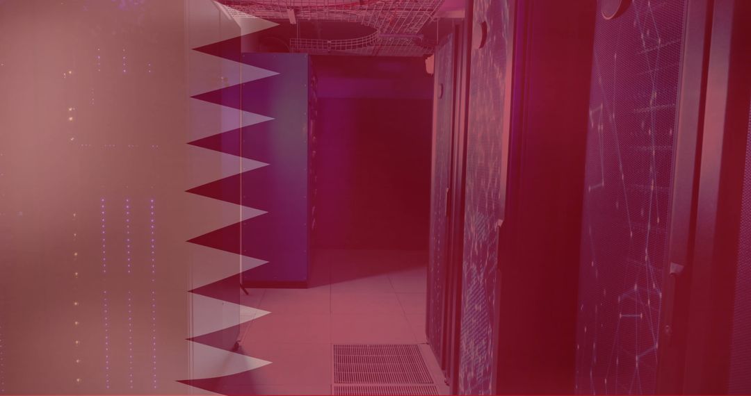 Qatar Flag Overlaid on Data Processing Servers