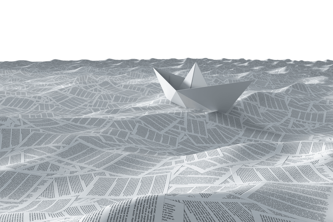 Transparent Paper Ship on Books Waves Symbolizing Knowledge