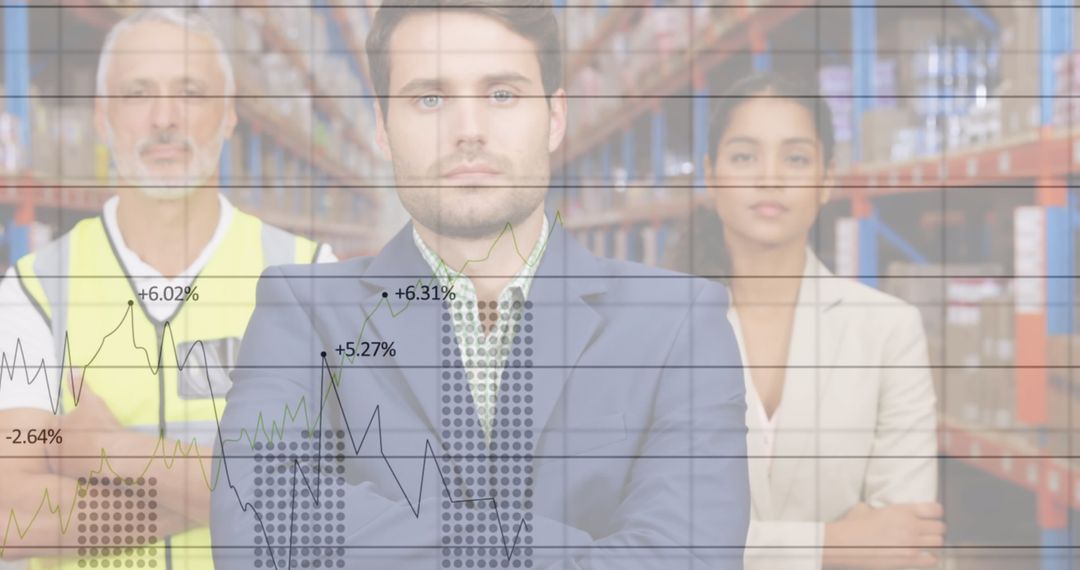 Business Professionals Analyzing Growth Statistics in Warehouse Setting
