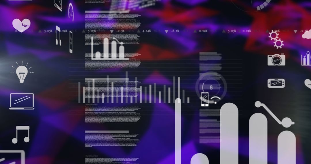 Digital Data Infographic with Media Icons on Dark Background