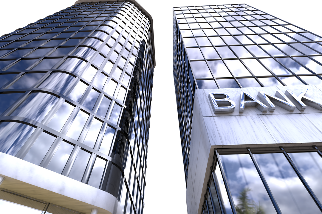 Low Angle View of Modern Transparent Glass Panel Bank Buildings with Reflections - Download Free Stock Images Pikwizard.com