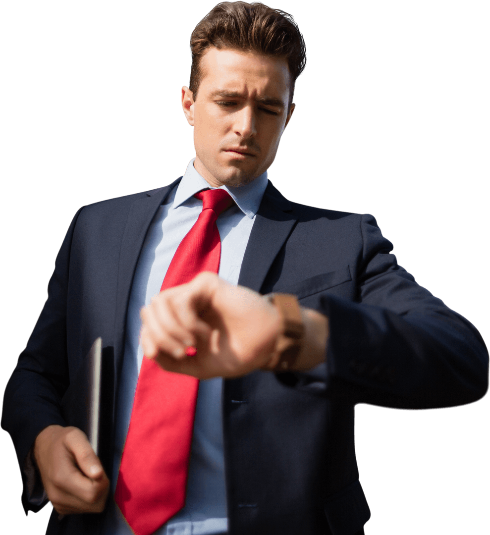 Confident Businessman Checking Time on Watch, Looking Professional