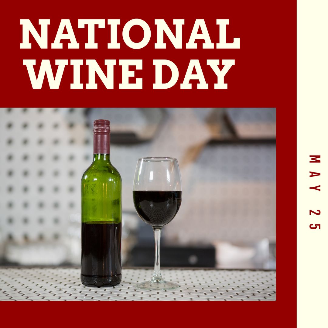 National Wine Day Celebration Poster with Red Wine Bottle and Glass - Download Free Stock Templates Pikwizard.com