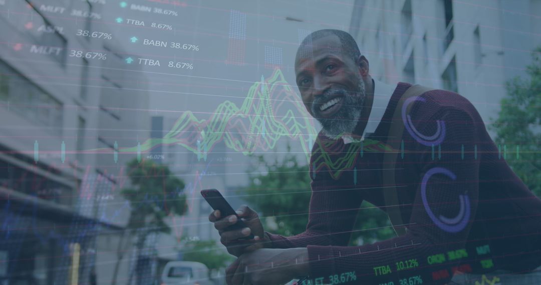 Senior Man Analyzing Stock Market Data on Smartphone