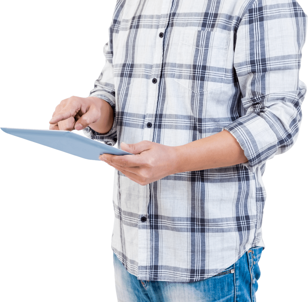 Transparent Cutting Edge Male Using Tablet Technology