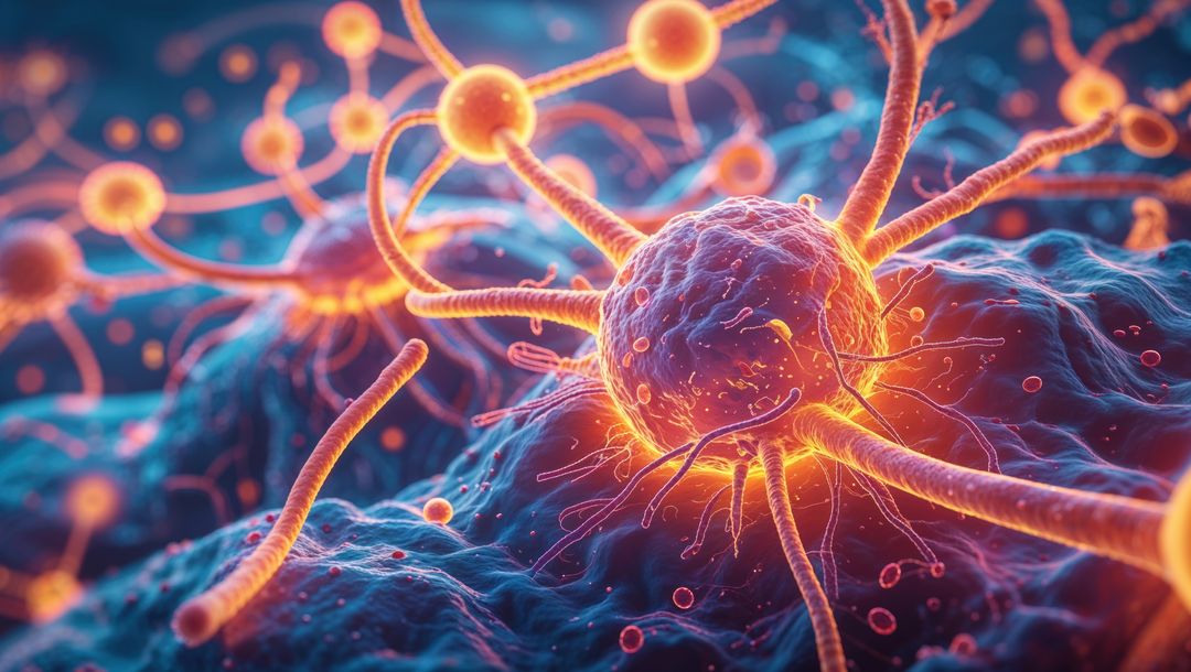 Glowing Central Cell with Extending Filaments in Microscopic View