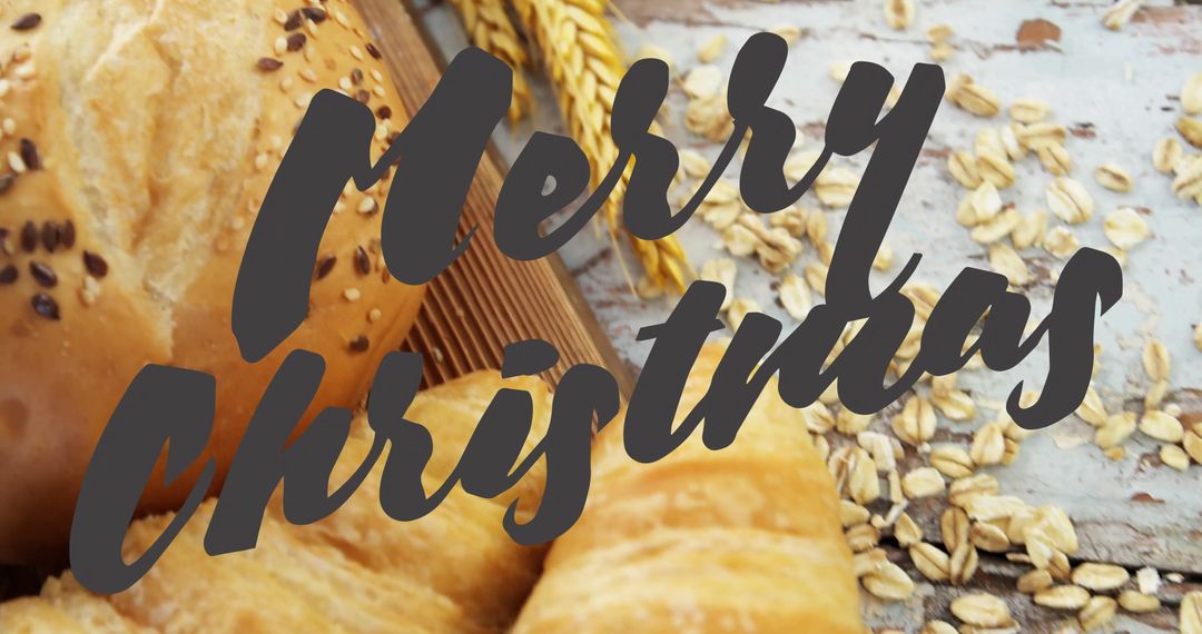 Festive Rustic Bakery Scene with Pastries and Merry Christmas Greetings