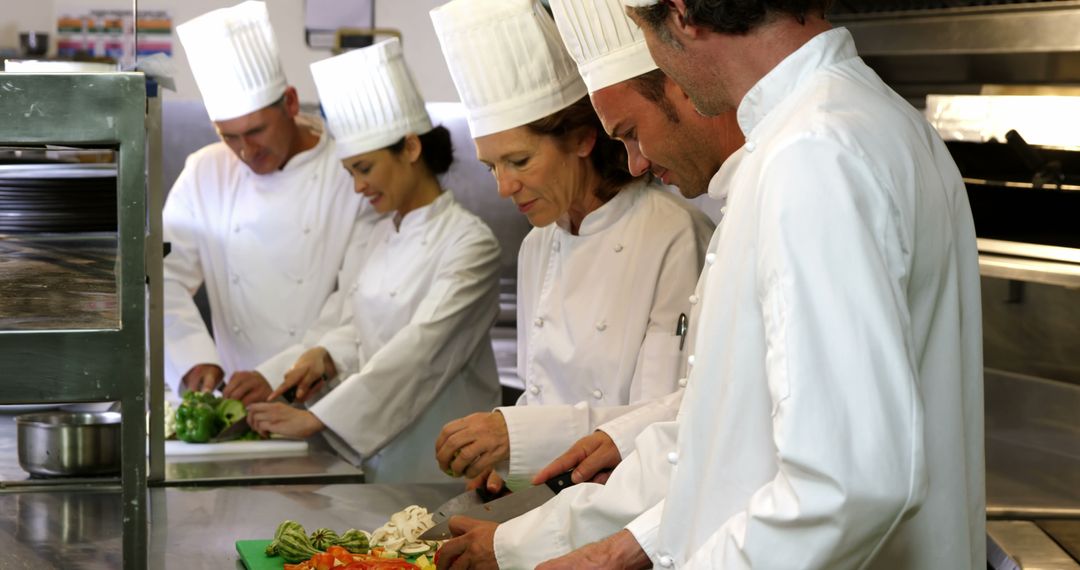 Professional Chefs Prepping Vegetables in Restaurant Kitchen - Free Images, Stock Photos and Pictures on Pikwizard.com