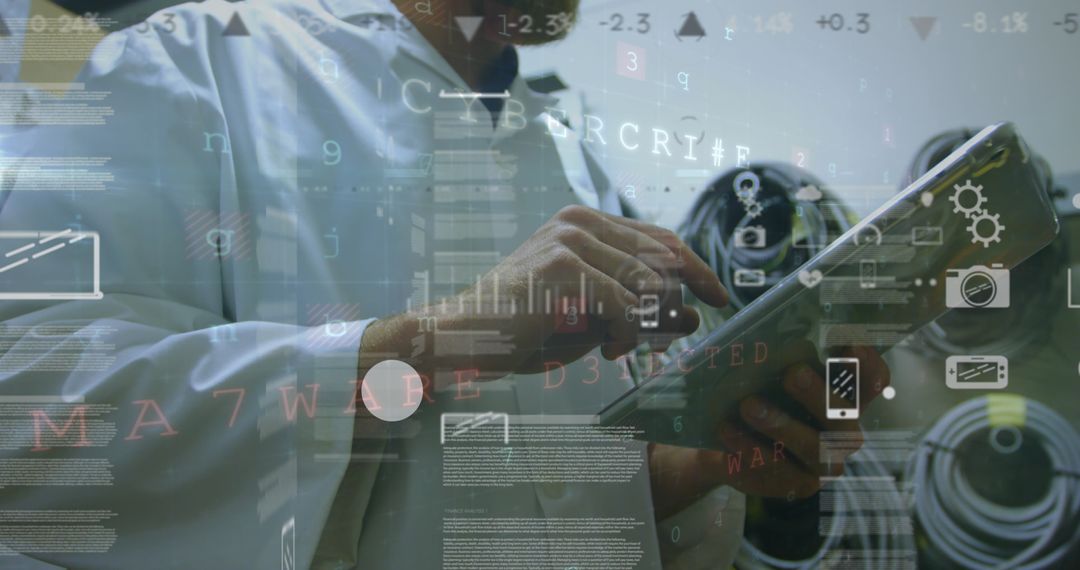 Engineer Analyzing Data on Tablet in Industrial Environment